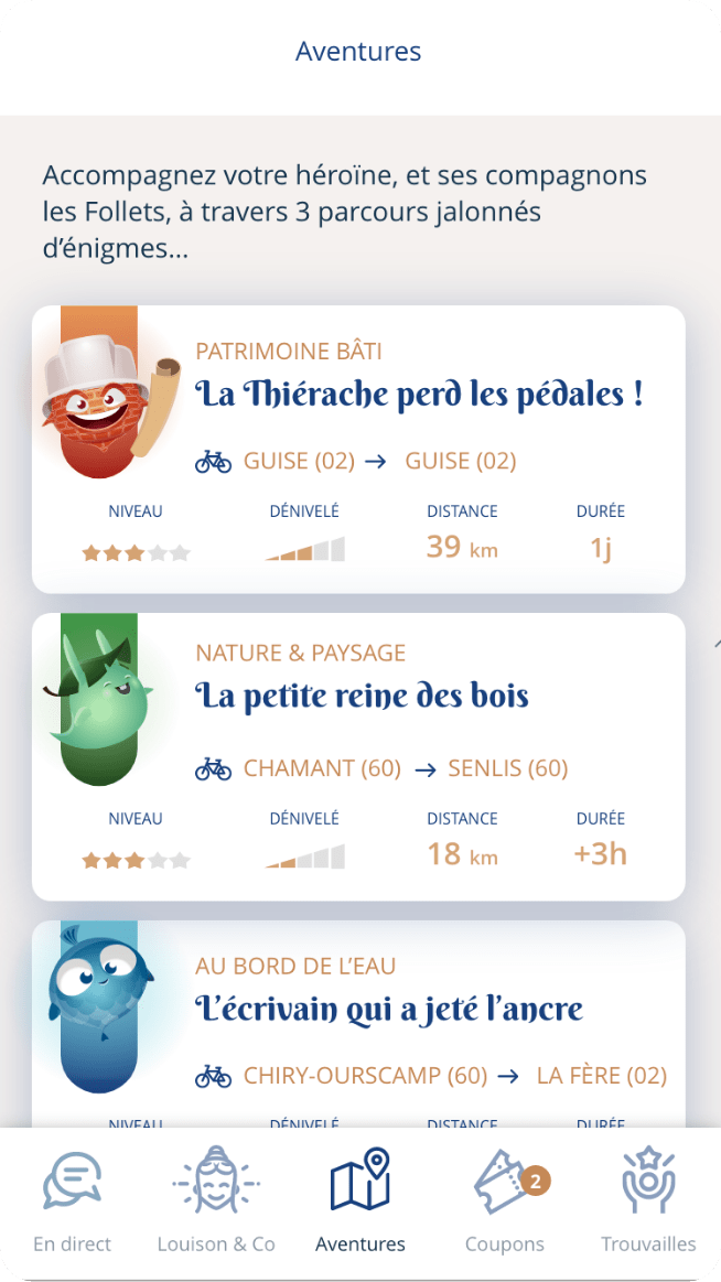 Ecran de choix d'une aventure